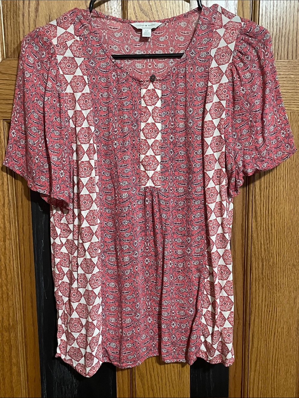 Lucky Brand Pink Paisley Mix-Print Short Sleeve Tunic